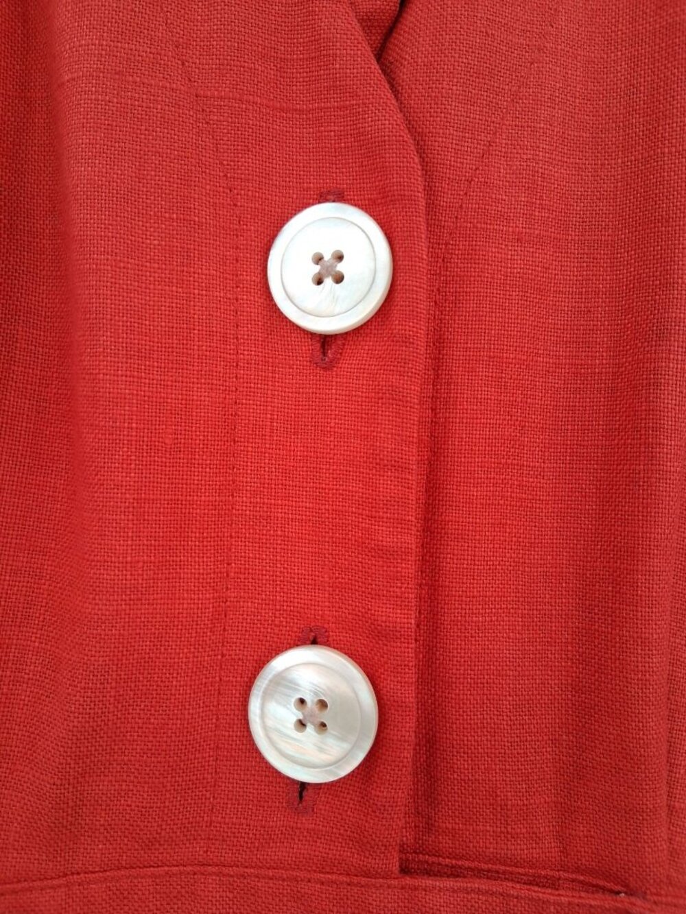 Vintage Chetta B Red Linen Blend Button Front Midi Dress Size 6 Union Made - Picture 8 of 15